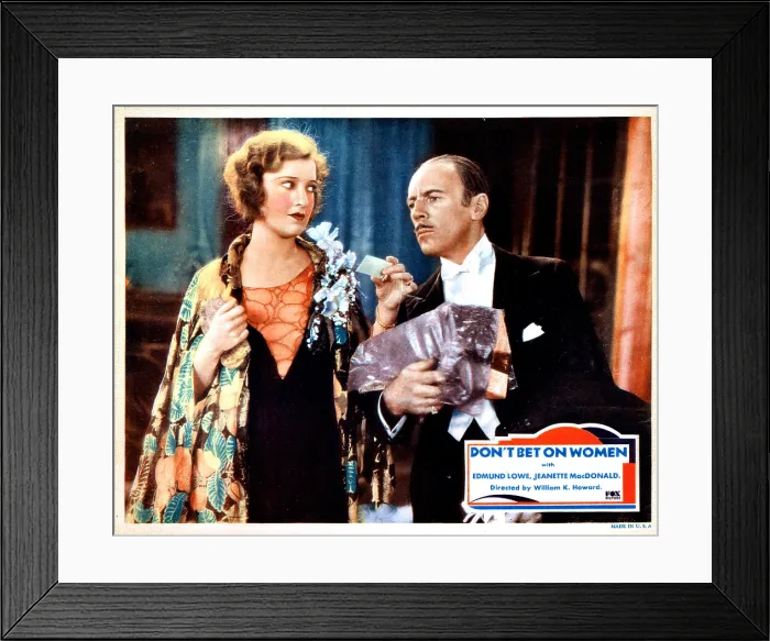 Framed Print : DON'T BET ON WOMEN, (aka ALL WOMEN ARE BAD), US lobbycard, from left: Jeanette MacDonald, Roland Young, 1931. TM & copyright 20th Century Fox Film Corp Framed Print : DON'T BET ON WOMEN, (aka ALL WOMEN ARE BAD), US lobbycard, from left: Jeanette MacDonald, Roland Young, 1931. TM & copyright 20th Century Fox Film Corp