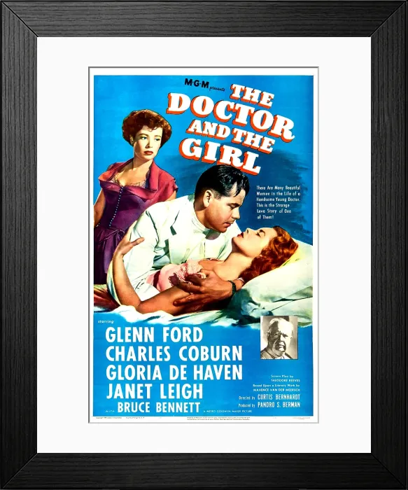 Framed Print : THE DOCTOR AND THE GIRL, US poster, from left: Gloria DeHaven, Glenn Ford, Janet Leigh, Charles Coburn (inset), 1949 Framed Print : THE DOCTOR AND THE GIRL, US poster, from left: Gloria DeHaven, Glenn Ford, Janet Leigh, Charles Coburn (inset), 1949