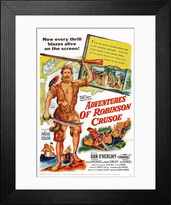Framed Print : THE ADVENTURES OF ROBINSON CRUSOE, (aka ROBINSON CRUSOE), US poster, Dan O'Herlihy, 1954