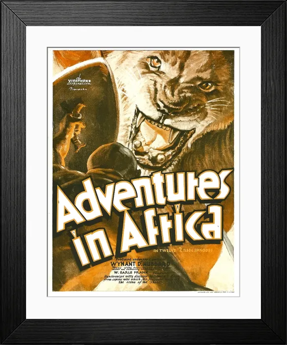 Framed Print : ADVENTURES IN AFRICA, window card, 1931 Framed Print : ADVENTURES IN AFRICA, window card, 1931