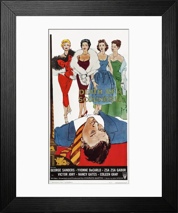 Framed Print : DEATH OF A SCOUNDREL, US poster art, back from left: Zsa Zsa Gabor, Yvonne DeCarlo, Nancy Gates, Coleen Gray, 1956
