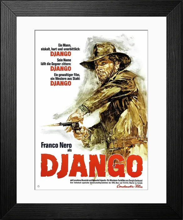 Framed Print : DJANGO, German poster art, Franco Nero, 1966