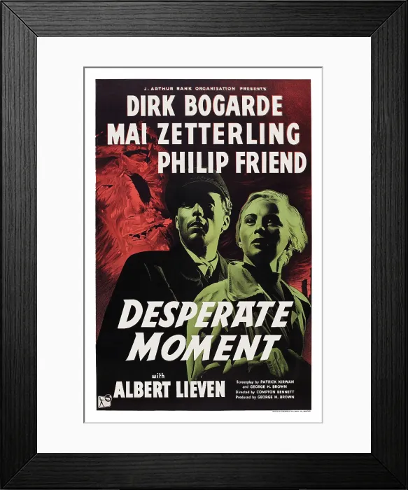 Framed Print : DESPERATE MOMENT, British poster art, from left: Dirk Bogarde, Mai Zetterling, 1953