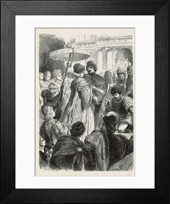 Framed Print : SHAKESPEARE, William (1564-1616). Scene from Shakespeare's work 'Othello' (1602) depicting the arrival of Desdemona to Cyprus. Engraving