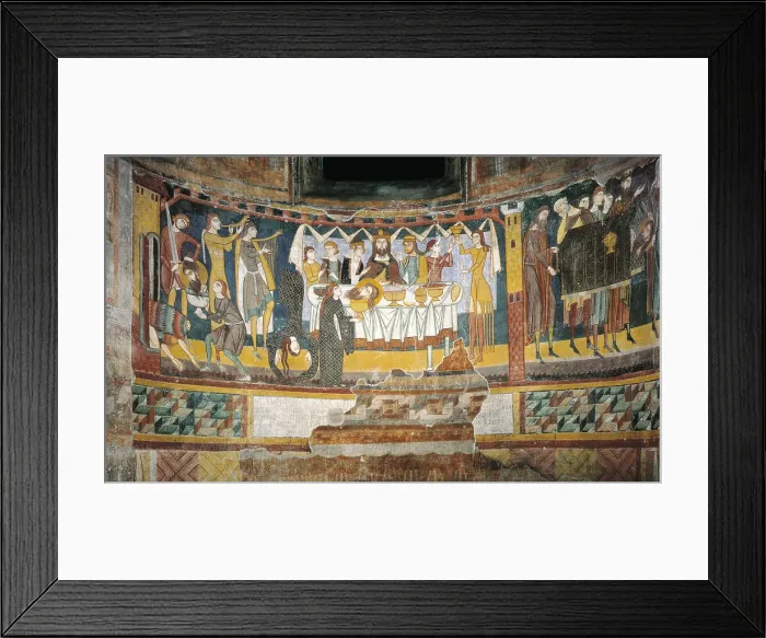Framed Print : Salom's dance with the head of Saint John the Baptist. 12th c. SWITZERLAND. Mustair. Convent of St. John. Decoration of the apses. Romanesque art. Fresco