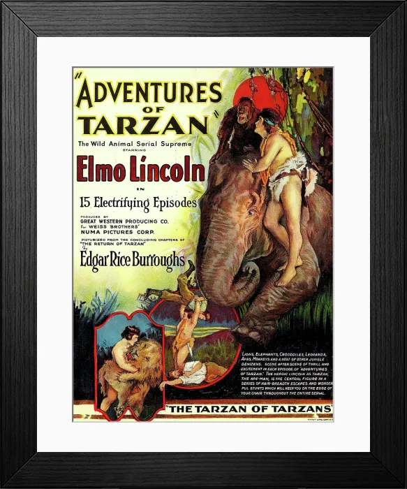 Framed Print : ADVENTURES OF TARZAN, Elmo Lincoln as Tarzan, 1921