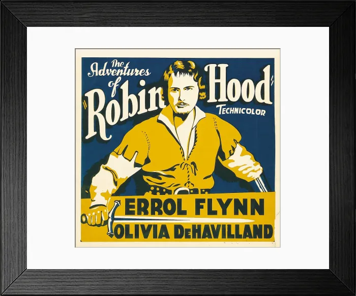 Framed Print : THE ADVENTURES OF ROBIN HOOD, Errol Flynn on jumbo window card, 1938