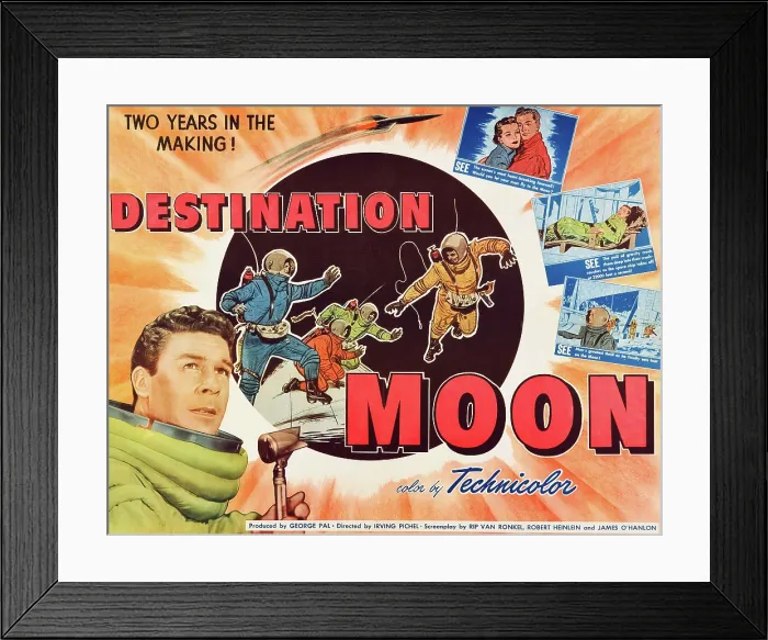 Framed Print : DESTINATION MOON, left: John Archer on poster art, 1950
