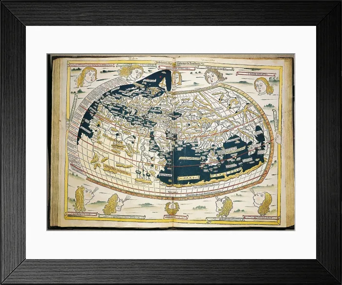 Framed Print : PTOLEMY, Claudius Ptolemaeus ( c. AD 100 - c. AD 170). 'Geography'. Worl map. Edition from 1482 with translation by Jacobus Angelus. Painting. UNITED KINGDOM. ENGLAND