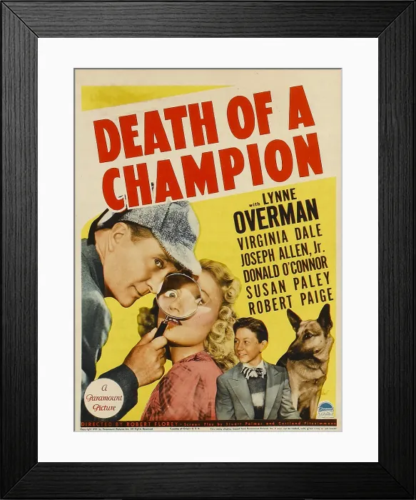 Framed Print : DEATH OF A CHAMPION, from left: Lynne Overman, Virginia Dale, Donald O'Connor on midget window card, 1939