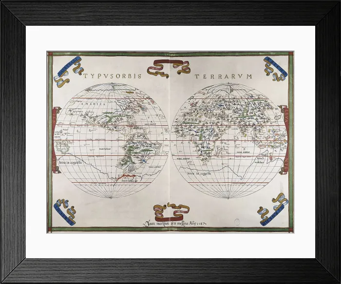 Framed Print : World map by Joan Martines (1591). AISA / Everett Collection**US SALES ONLY**