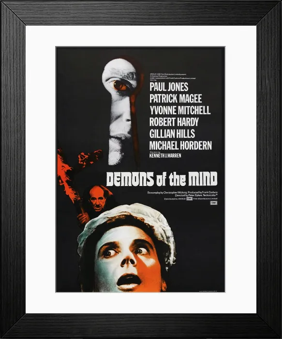Framed Print : DEMONS OF THE MIND, British poster, Yvonne Mitchell (front), 1972