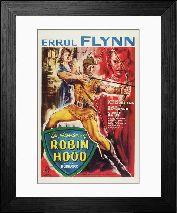 Framed Print : THE ADVENTURES OF ROBIN HOOD, from left: Olivia de Havilland, Errol Flynn, Basil Rathbone, 1938