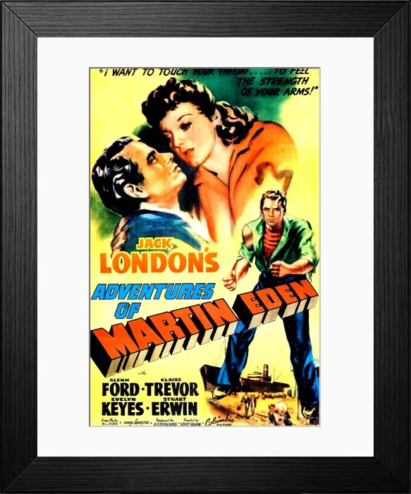 Framed Print : THE ADVENTURES OF MARTIN EDEN, US poster, from left: Glenn Ford, Evelyn Keyes, 1942