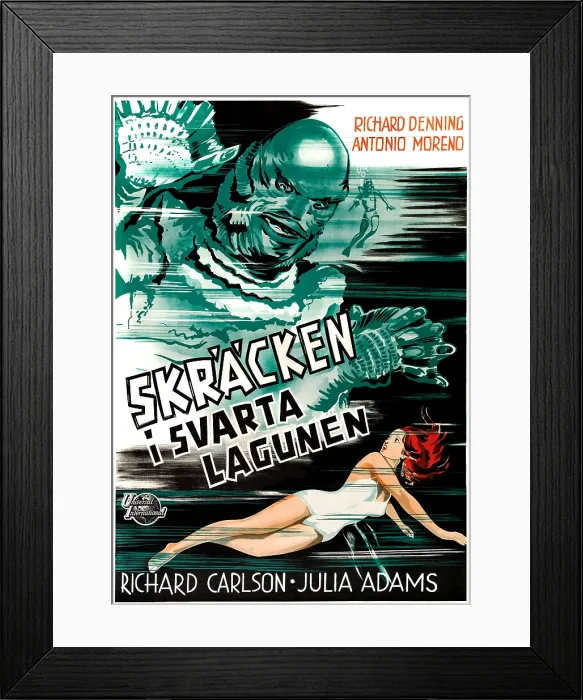 Framed Print : CREATURE FROM THE BLACK LAGOON, (aka SKRACKEN I SVARTA LAGUNEN), bottom on Swedish poster art: Julie Adams, 1954 Framed Print : CREATURE FROM THE BLACK LAGOON, (aka SKRACKEN I SVARTA LAGUNEN), bottom on Swedish poster art: Julie Adams, 1954
