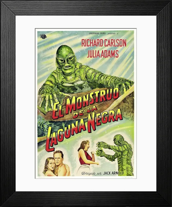 Framed Print : CREATURE FROM THE BLACK LAGOON, (aka EL MONSTRUO DE LA LAGUNA NEGRA), bottom l-r: Julie Adams, Richard Carlson on Argintinean poster art, 1954 Framed Print : CREATURE FROM THE BLACK LAGOON, (aka EL MONSTRUO DE LA LAGUNA NEGRA), bottom l-r: Julie Adams, Richard Carlson on Argintinean poster art, 1954