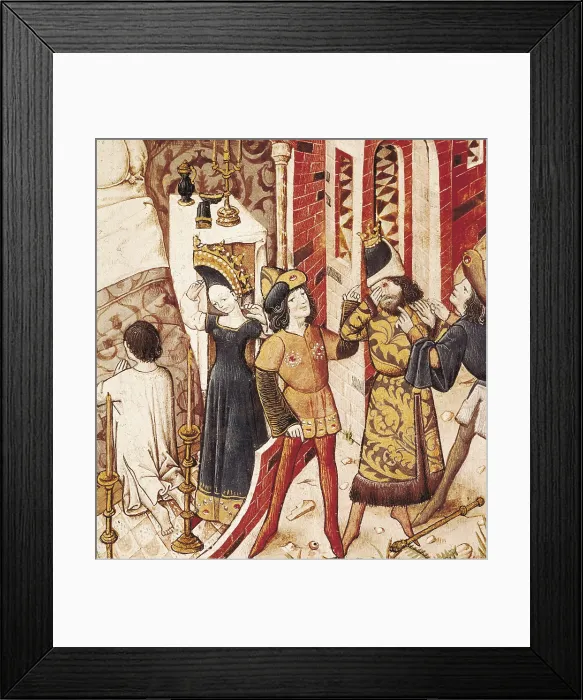 Framed Print : CHAMPION DES DAMES, Master of (s. XV). Des Hommes Illustres. s.XV. Yocasta, queen of Thebes. Illustration from the Ms 622 fol.12. Gothic art. Miniature Painting. FRANCE