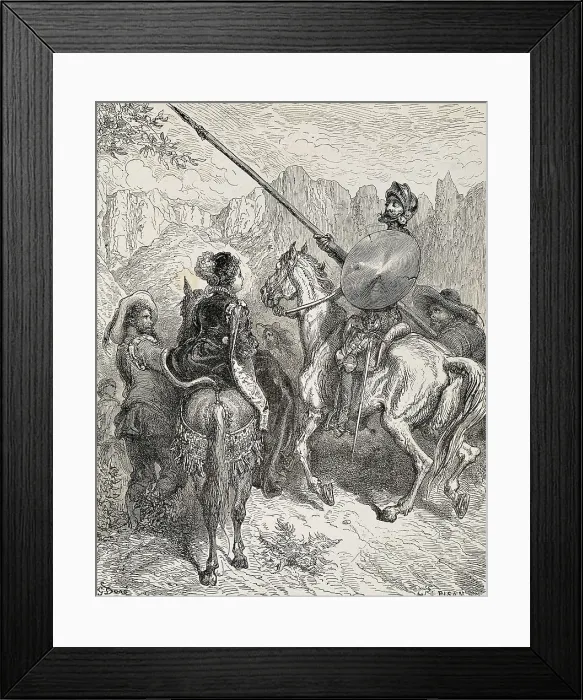 Framed Print : Dore, Gustave (1832-1883). Don Quixote and the Princess Micomicona. 1863. Illustration of chapter 29, first part of 'Don Quixote of La Mancha'. Etching. SPAIN Framed Print : Dore, Gustave (1832-1883). Don Quixote and the Princess Micomicona. 1863. Illustration of chapter 29, first part of 'Don Quixote of La Mancha'. Etching. SPAIN