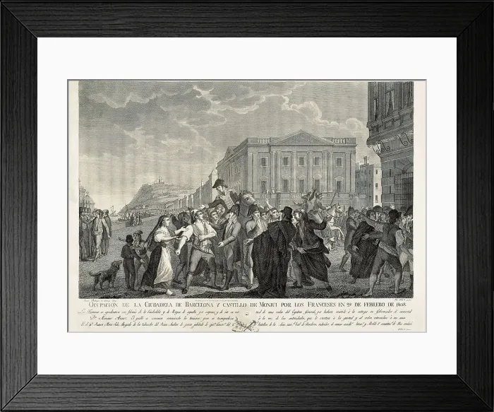 Framed Print : Spain. Peninsular War. Barcelona (February 29, 1808). French troops occupying the Citadel and the Montjuic Castle. Litography. SPAIN. Madrid. Municipal Museum