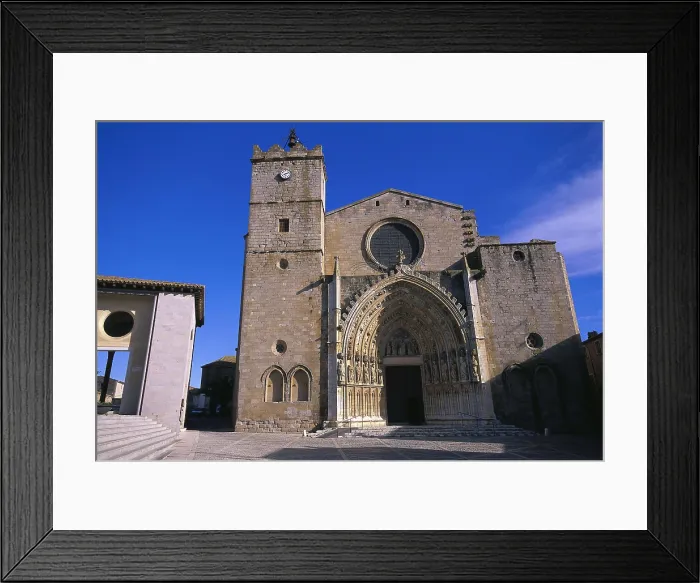 Framed Print : SPAIN. Castell d'Empries. Church of Saint Mary. Parish church of Santa Maria (gothic, 14th c.). Mossn Cinto Verdaguer Square. Gothic art