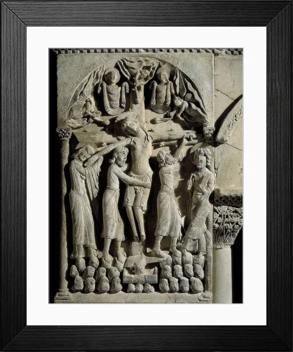 Framed Print : SANTO DOMINGO DE SILOS, Master of (12th century). Descent. 12th c. SPAIN. Santo Domingo de Silos. Monastery of Santo Domingo (St. Dominic). Romanesque art. Relief on rock