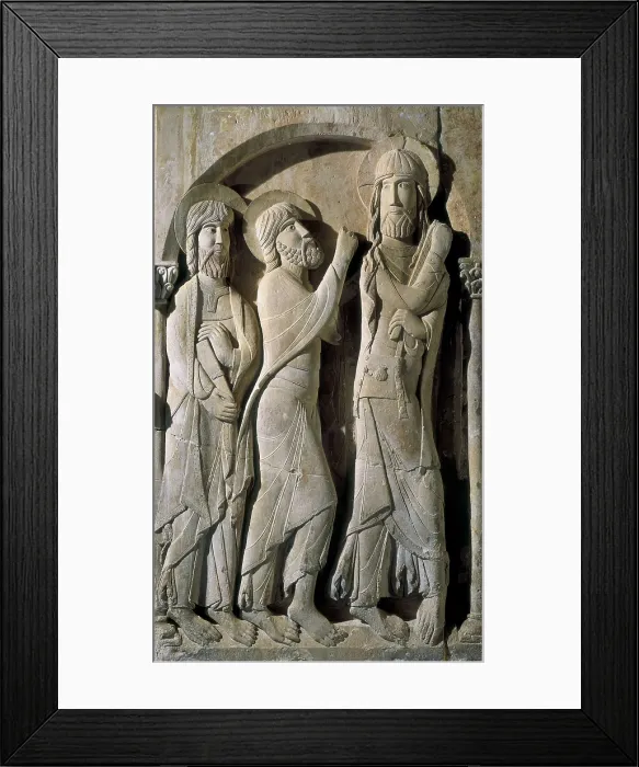 Framed Print : SANTO DOMINGO DE SILOS, Master of (12th century). Christ and the Pilgrims of Emmaus. 12th c. SPAIN. Santo Domingo de Silos. Monastery of Santo Domingo (St. Dominic)