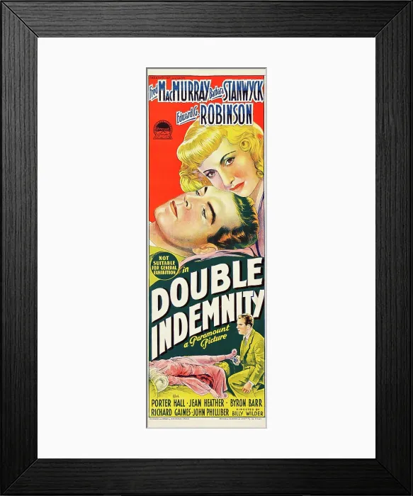 Framed Print : DOUBLE INDEMNITY, Australian poster art, top from left: Fred MacMurray, Barbara Stanwyck; bottom from left: Barbara Stanwyck, Fred MacMurray, 1944