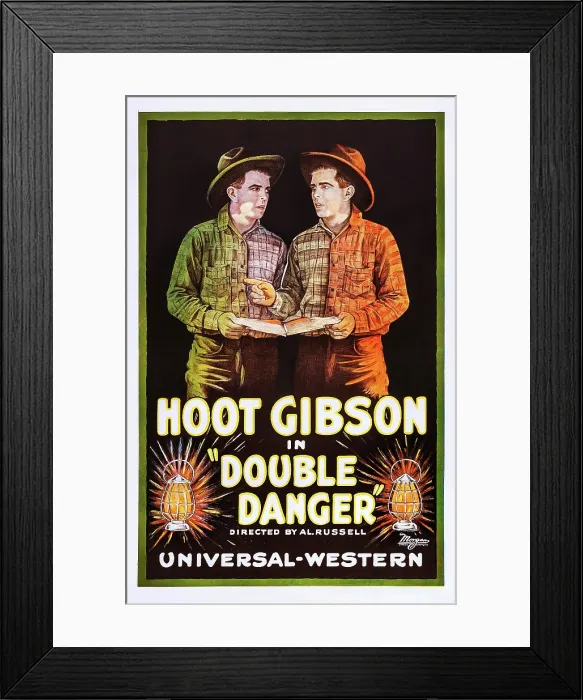Framed Print : DOUBLE DANGER, (aka A PAIR OF TWINS), left and right: Hoot Gibson on poster art, 1920 Framed Print : DOUBLE DANGER, (aka A PAIR OF TWINS), left and right: Hoot Gibson on poster art, 1920