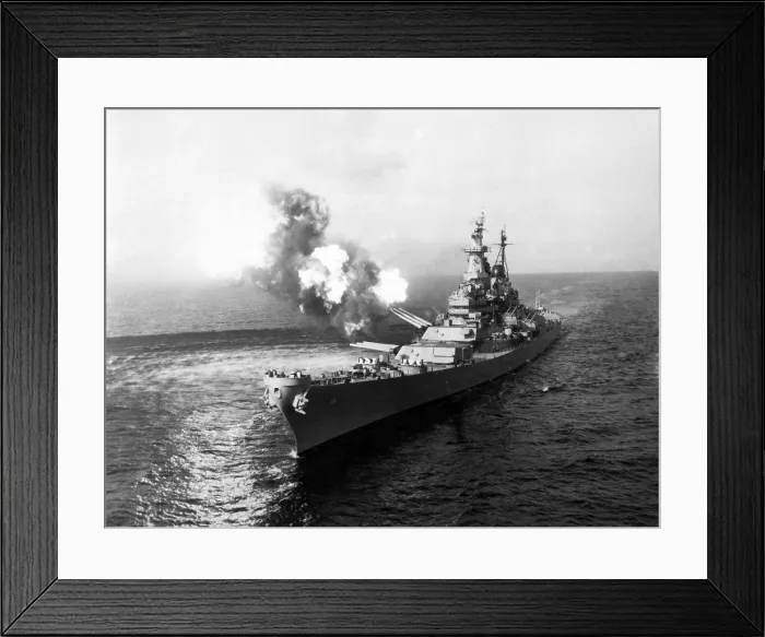 Framed Print : USS Missouri fires its 16-inch guns at Chong Jin, North Korea, Oct. 10, 1950. The attack intend to damage communications in the city only 39 miles from the Chinese border
