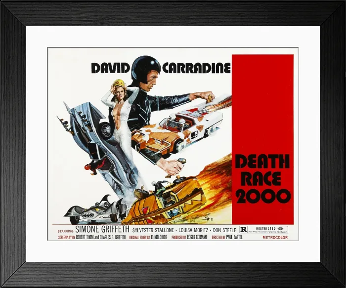 Framed Print : DEATH RACE 2000, from left: Simone Griffeth, David Carradine, 1975