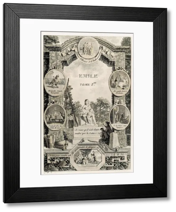 Framed Print : Rousseau, Jean-Jacques (1712-1778). Title page of Jean-Jacques Rousseau's work 'Emile ou l'Education' (Emile: Or, On Education), written in 1762. Volume I