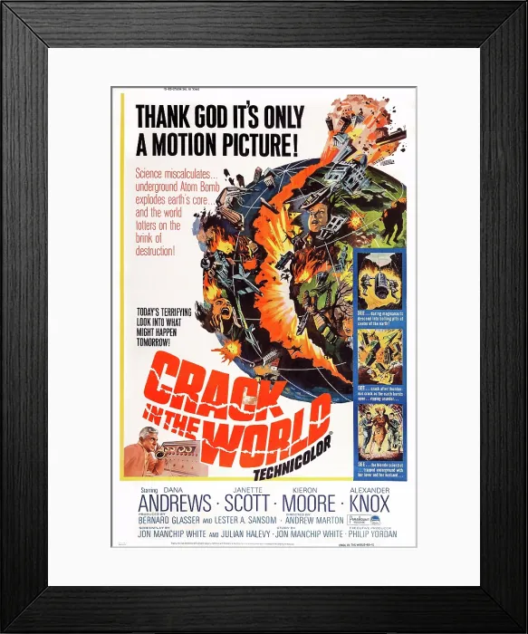 Framed Print : CRACK IN THE WORLD, US poster, Dana Andrews (bottom left), 1965