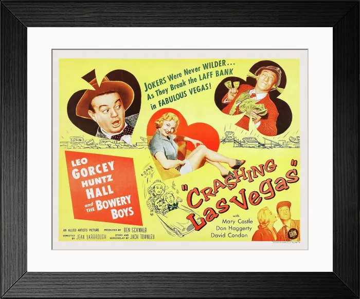 Framed Print : CRASHING LAS VEGAS, US lobbycard, from left: Leo Gorcey, Mary Castle, Huntz Hall, 1956