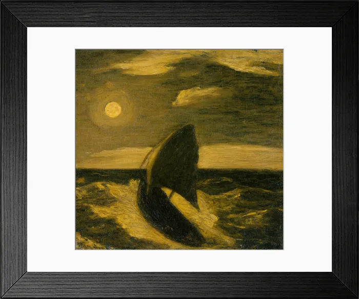 Framed Print : THE TOILERS OF THE SEA, UNDER A CLOUD, by Albert Pinkham Ryder, 1880-85, American oil painting. The title relates to Victor Hugo's famous 1866 novel of the same name Framed Print : THE TOILERS OF THE SEA, UNDER A CLOUD, by Albert Pinkham Ryder, 1880-85, American oil painting. The title relates to Victor Hugo's famous 1866 novel of the same name
