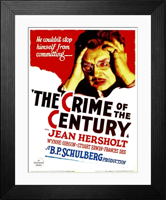 Framed Print : THE CRIME OF THE CENTURY, Jean Hersholt on midget window card, 1933