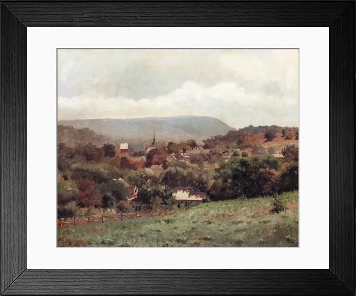 Framed Print : DELAWARE WATER GAP VILLAGE by Louis Michel Eilshemius, by 1886, American painting, oil on canvas. Eilshemius studied art in France and painted this early landscape when he was 22