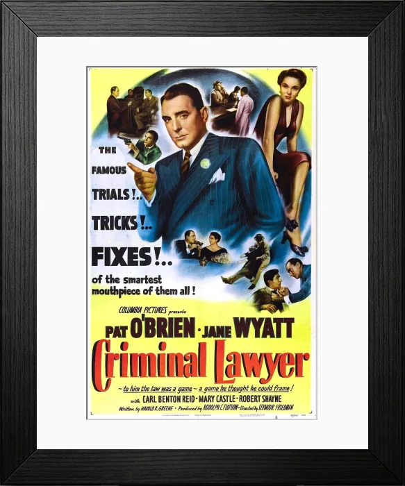 Framed Print : CRIMINAL LAWYER, US poster, Pat O'Brien (center), Jane Wyatt (top right), 1951 Framed Print : CRIMINAL LAWYER, US poster, Pat O'Brien (center), Jane Wyatt (top right), 1951