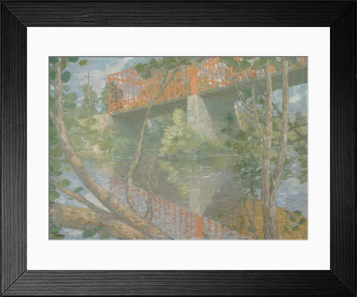 Framed Print : THE RED BRIDGE, by Julian Alden Weir, 1895, American painting, oil on canvas