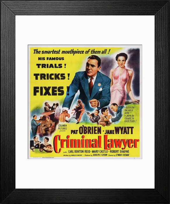Framed Print : CRIMINAL LAWYER, US poster art, Pat O'Brien (center), Jane Wyatt (top right), 1951