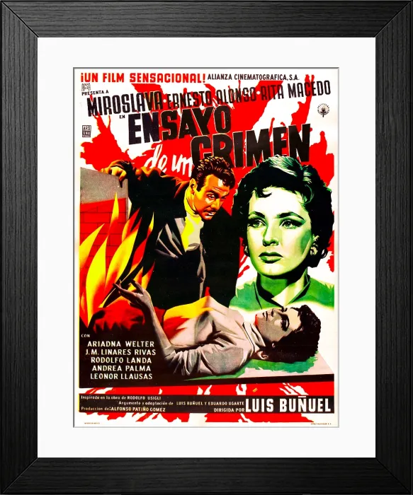 Framed Print : THE CRIMINAL LIFE OF ARCHIBALDO DE LA CRUZ, (aka ENSAYO DE UN CRIMEN), Spanish language poster, center from left: Ernesto Alonso, Miroslava Stern, 1955 Framed Print : THE CRIMINAL LIFE OF ARCHIBALDO DE LA CRUZ, (aka ENSAYO DE UN CRIMEN), Spanish language poster, center from left: Ernesto Alonso, Miroslava Stern, 1955