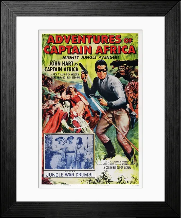Framed Print : ADVENTURES OF CAPTAIN AFRICA, MIGHTY JUNGLE AVENGER!, US poster art, John Hart, Chapter 5: Jungle War Drums!, 1955
