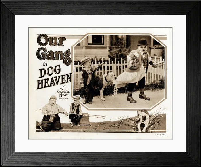 Framed Print : DOG HEAVEN, lobbycard, Joe Cobb (bottom left, and top right), Petey the Dog, Bobby Wheezer Hutchins (top left and bottom right), 1927 Framed Print : DOG HEAVEN, lobbycard, Joe Cobb (bottom left, and top right), Petey the Dog, Bobby Wheezer Hutchins (top left and bottom right), 1927