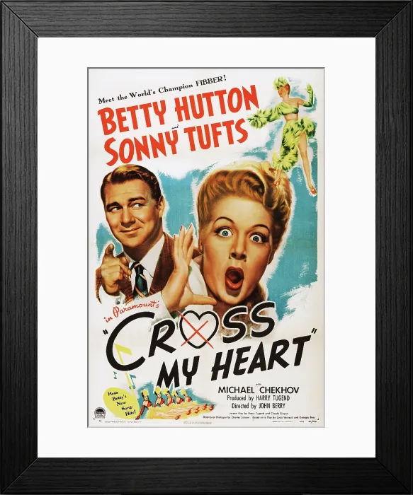 Framed Print : CROSS MY HEART, US poster art, from left: Sonny Tuftss, Betty Hutton, 1946 Framed Print : CROSS MY HEART, US poster art, from left: Sonny Tuftss, Betty Hutton, 1946