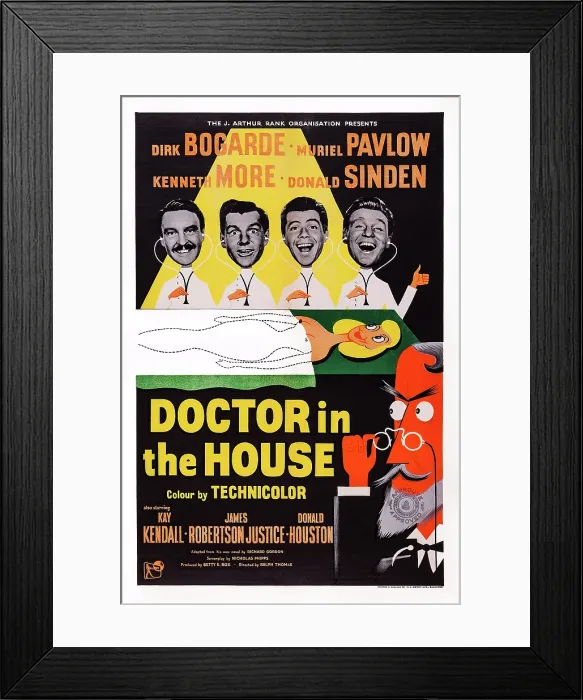 Framed Print : DOCTOR IN THE HOUSE, US poster art, from left: Donald Sinden, Kenneth More, Dirk Bogarde, Donald Houston, 1954