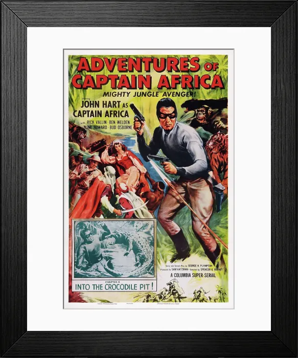 Framed Print : ADVENTURES OF CAPTAIN AFRICA, MIGHTY JUNGLE AVENGER!, US poster art, John Hart, Chapter 4: Into the Crocodile Pit!, 1955
