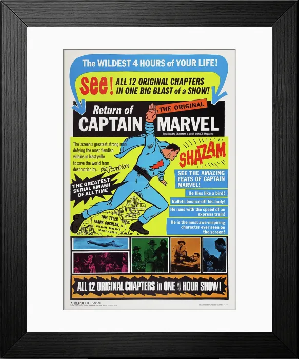 Framed Print : ADVENTURES OF CAPTAIN MARVEL, (aka RETURN OF CAPTAIN MARVEL, reissue title), US poster art, 1941