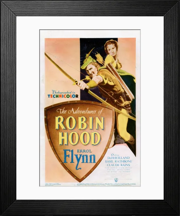 Framed Print : THE ADVENTURES OF ROBIN HOOD, poster, from left: Errol Flynn, Olivia De Havilland, 1938 Framed Print : THE ADVENTURES OF ROBIN HOOD, poster, from left: Errol Flynn, Olivia De Havilland, 1938