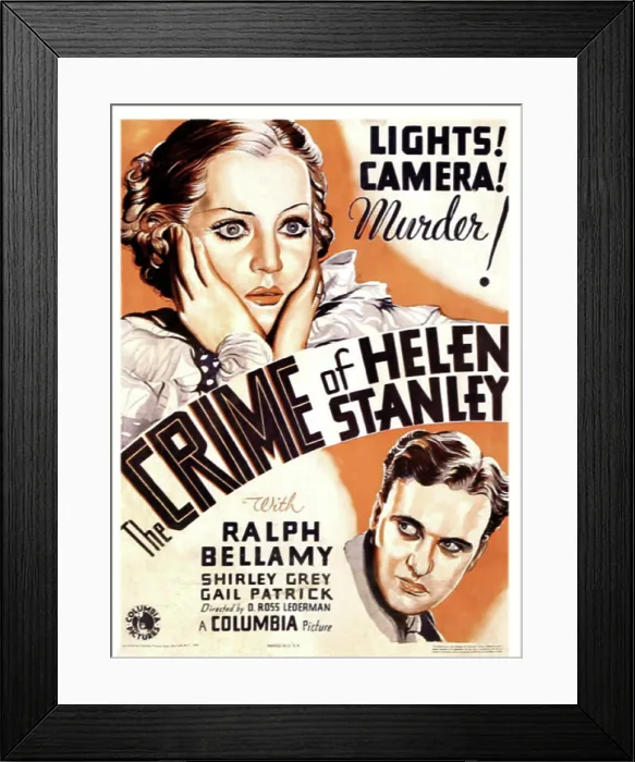 Framed Print : THE CRIME OF HELEN STANLEY, US poster art, from top: Shirley Grey, Ralph Bellamy, 1934 Framed Print : THE CRIME OF HELEN STANLEY, US poster art, from top: Shirley Grey, Ralph Bellamy, 1934