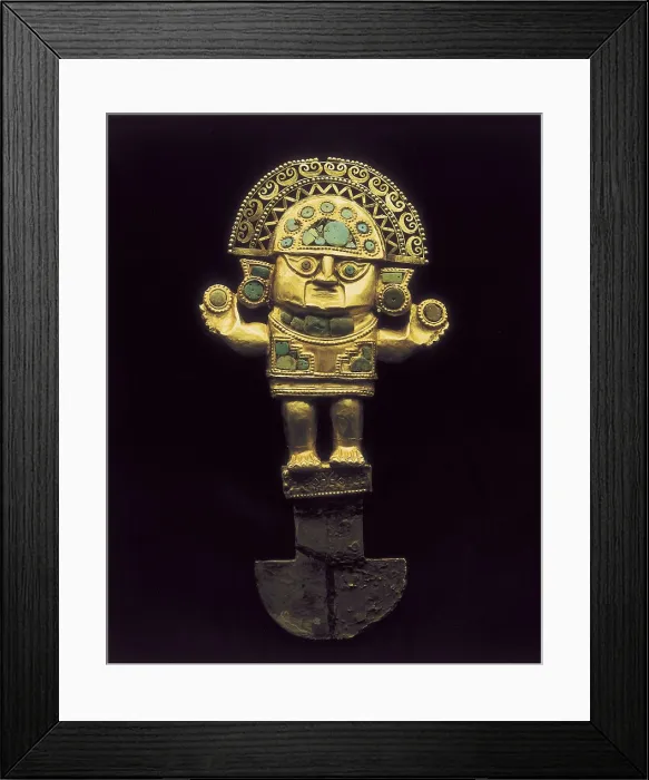 Framed Print : Chimu Tumi. 1100-1440. Gold and turquoise ceremonial knife. Chimu art. Jewelry. PERU. Lima. Peruvian Gold Museum. AISA / Everett Collection**US SALES ONLY**