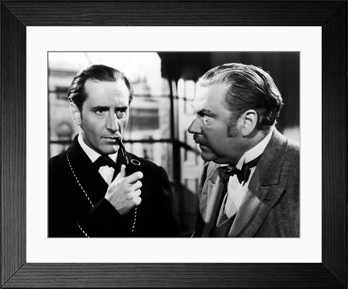 Framed Print : THE ADVENTURES OF SHERLOCK HOLMES, from left: Basil Rathbone as Sherlock Holmes, Nigel Bruce as Watson, 1939